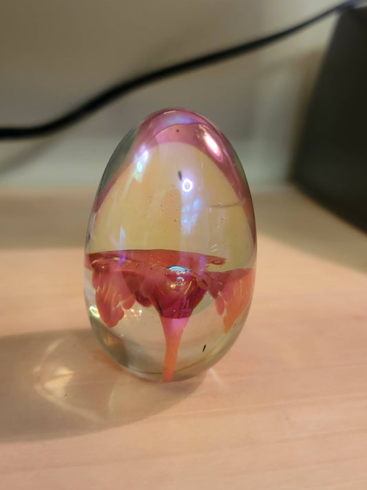 Small iridescent signed paperweight