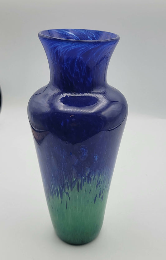 Hand blown signed blue/green vase
