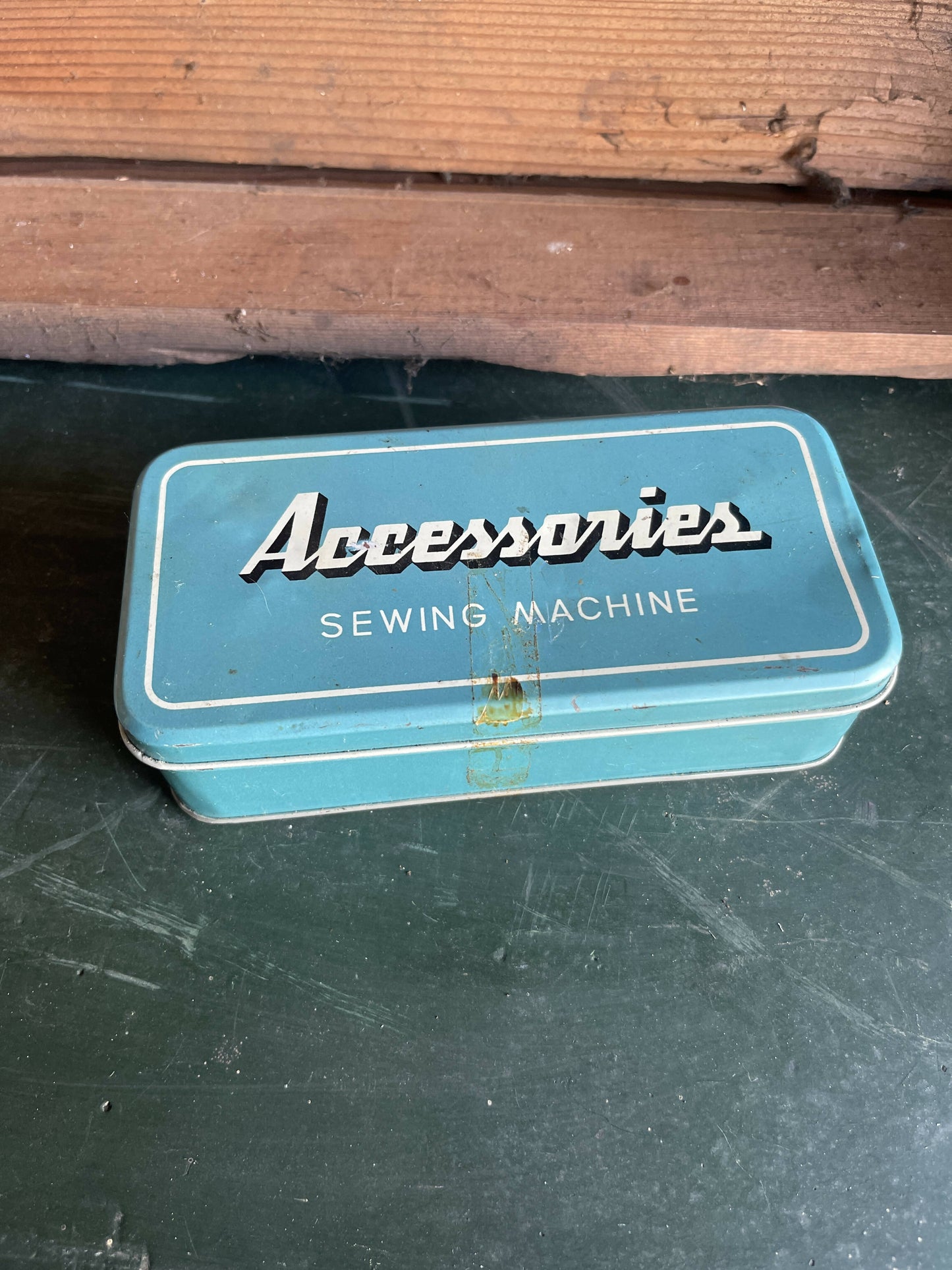 Vintage Accessories Sewing Tin Box, Blue Color, Antique Sewing Box, Desk Organizer