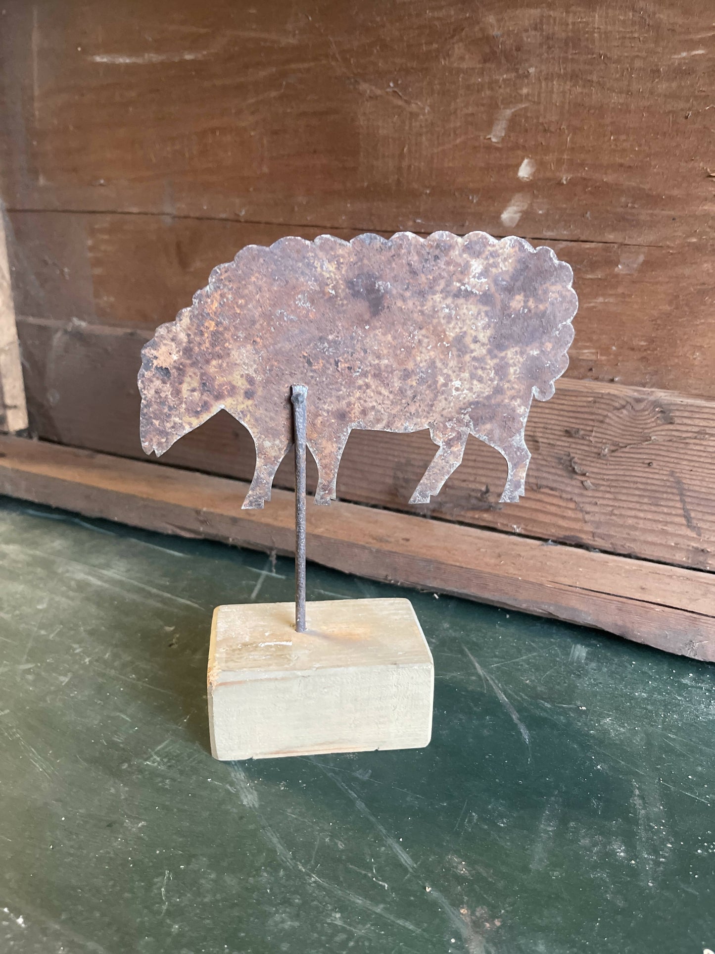 Handmade Rusty Metal Sheep on Stand
